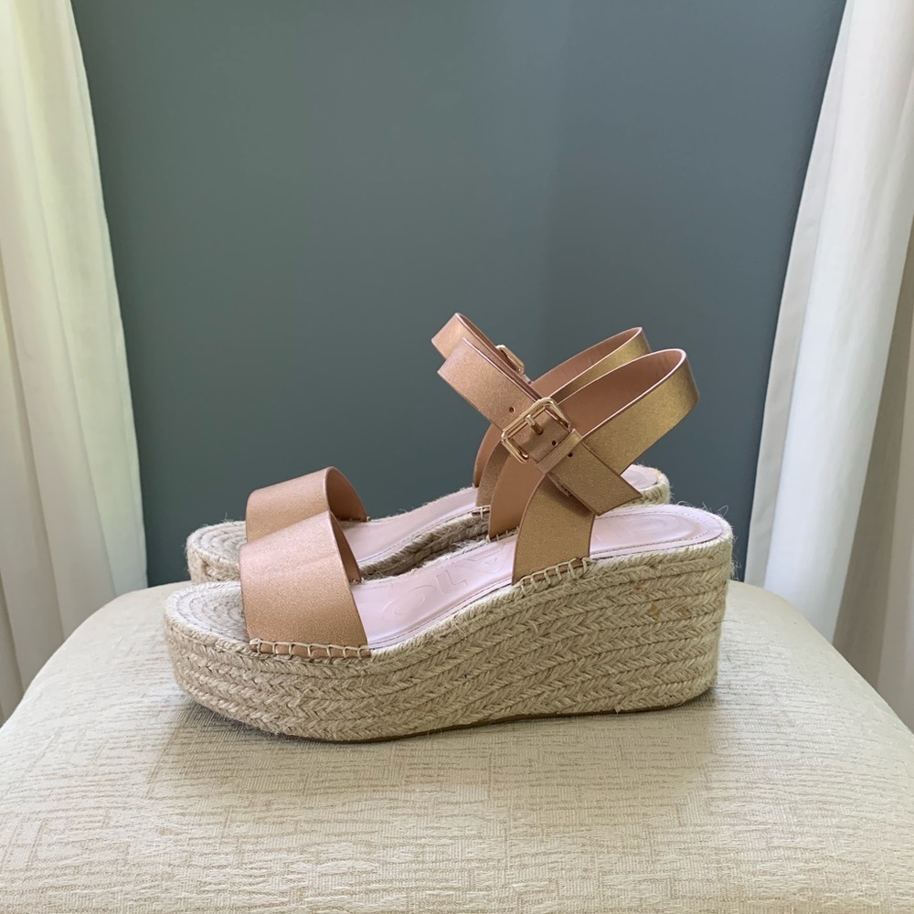 Rose Gold Metallic Platform Espadrille Sandals